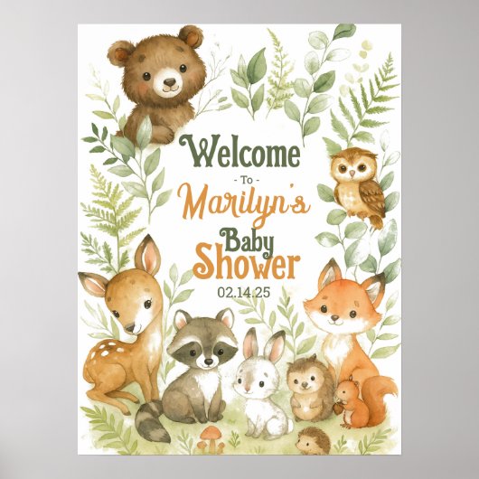 Poster Baby shower d'accueil Bébé Animaux (Devant)