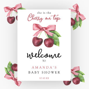 Poster Baby shower d'accueil Cerise bow
