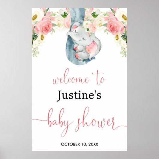Poster Baby shower d'accueil de fille rose vif (Devant)