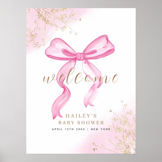 Poster Baby shower d'accueil de la corbeille rose Elegant (Devant)