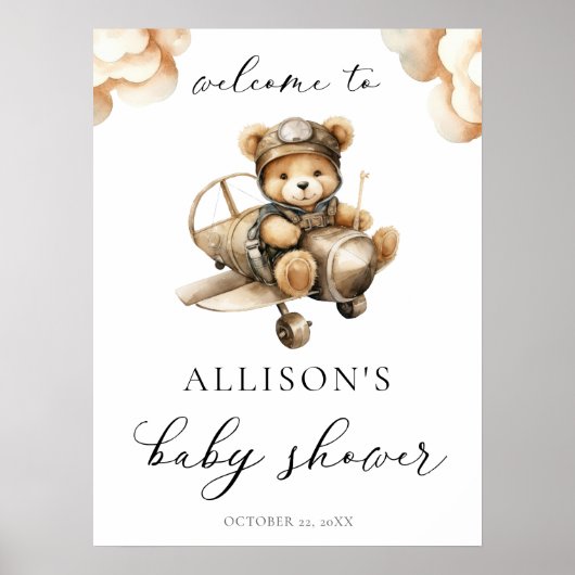 Poster Baby shower d'accueil de l'ours en peluche (Devant)