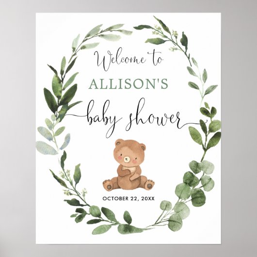 Poster Baby shower d'accueil de l'ours en peluche neutre (Devant)