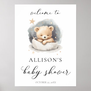 Poster Baby shower d'accueil de l'ours en peluche neutre