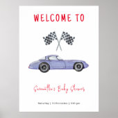 Poster Baby shower d'accueil de voiture de course (Devant)