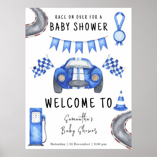 Poster Baby shower d'accueil de voiture de course (Devant)