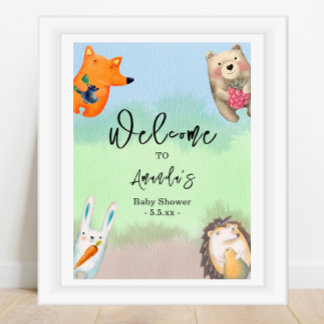 Poster Baby shower d'accueil des animaux forestiers