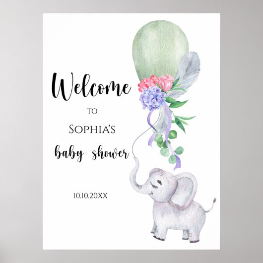 Poster Baby shower d'accueil Elephant & Balloon (Devant)