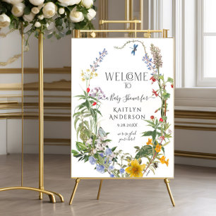 Poster Baby shower d'accueil fleur sauvage aquarelle