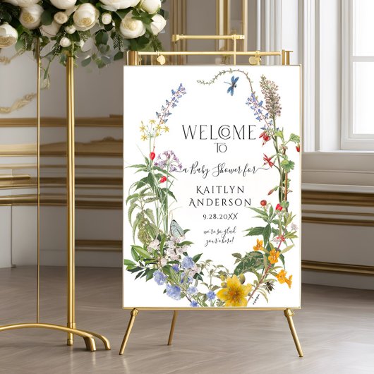 Poster Baby shower d'accueil fleur sauvage aquarelle