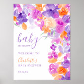 Poster Baby shower d'accueil fleuri violet pastel (Devant)