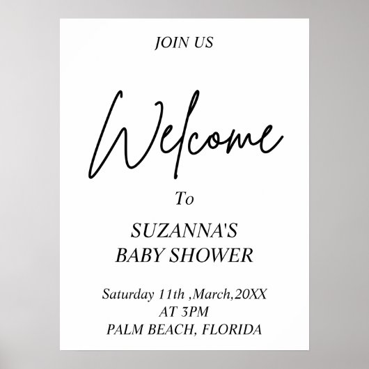 POSTER BABY SHOWER D'ACCUEIL NOIR ET BLANC (Devant)