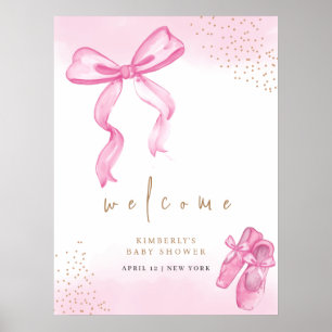 Poster Baby shower d'accueil Pink Cute Ballerina Chaussur