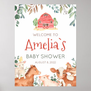 Poster Baby shower d'accueil pour animaux de ferme