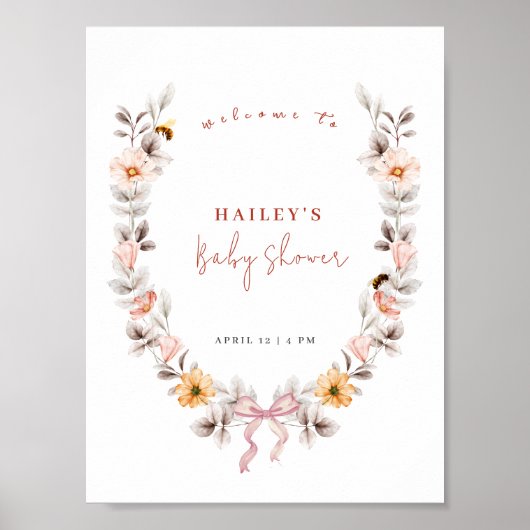 Poster Baby shower d'accueil pour Fleur sauvage Boho simp (Devant)