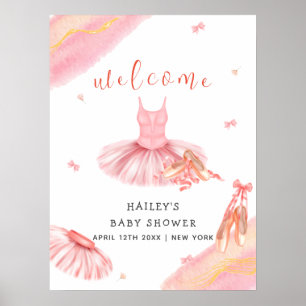 Poster Baby shower d'accueil rose Elegant Ballerina