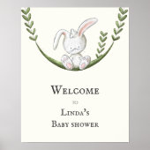 Poster Baby shower d'accueil simple et blanc lapin (Devant)
