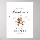 Poster Baby shower d'accueil Teddy Bear & Airplane (Devant)