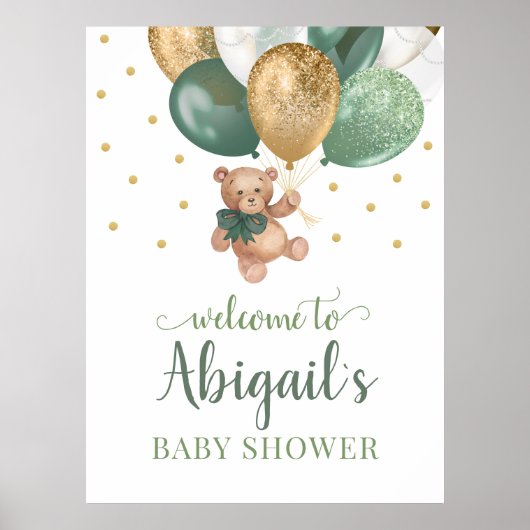 Poster Baby shower d'accueil vert Teddy Bear Sage (Devant)