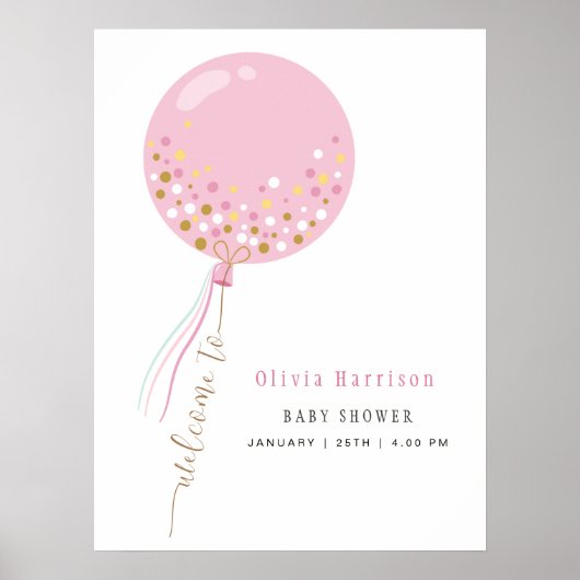 Poster Baby shower d'affichage simple rose bienvenue (Devant)