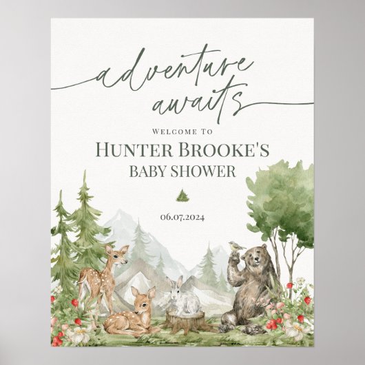 Poster Baby shower d'Affiche de bienvenue des animaux de (Devant)