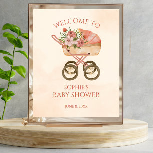 Poster Baby shower d'Affiches de bienvenue florales pour