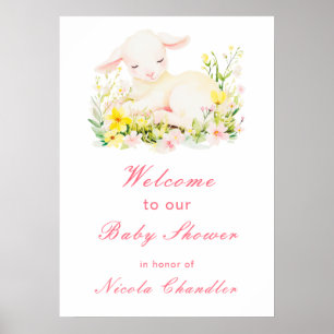 Poster Baby shower d'agneau de printemps