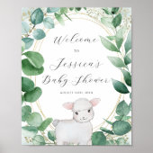 Poster Baby shower d'agneau vert Eucalyptus Bienvenue (Devant)