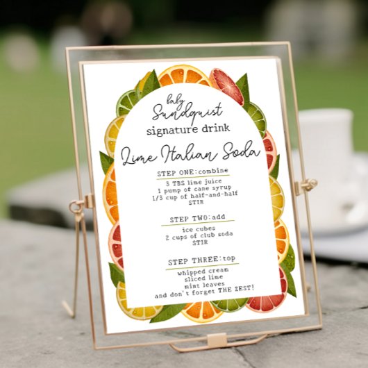 Poster Baby shower d'agrumes coloré Signature Boisson Sig