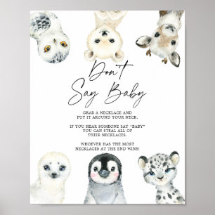 Poster Baby shower d'animaux arctiques ne pas dire signe