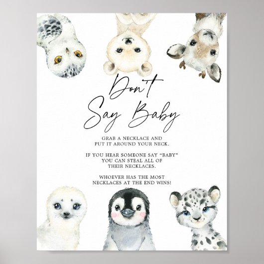 Poster Baby shower d'animaux arctiques ne pas dire signe  (Devant)