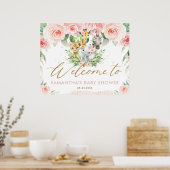 Poster Baby shower d'animaux de la Jungle rose Floral (Cuisine)
