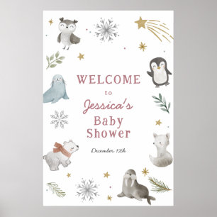 Poster Baby shower d'animaux de l'Arctique hivernal