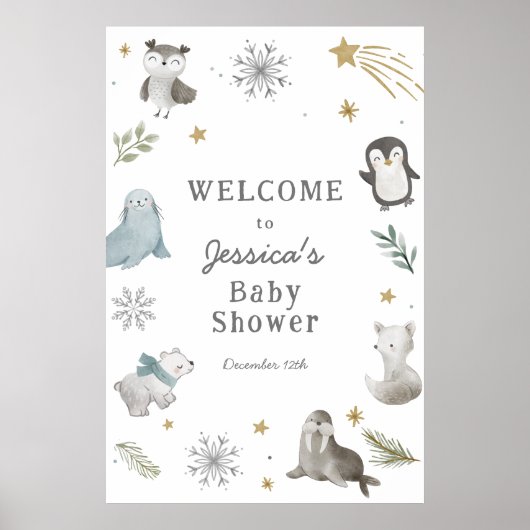 Poster Baby shower d'animaux de l'Arctique hivernal (Devant)