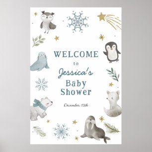 Poster Baby shower d'animaux de l'Arctique hivernal