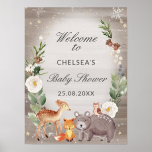 Poster Baby shower d'animaux en bois mignon Bienvenue