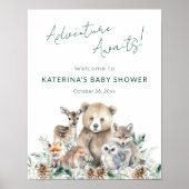 Poster Baby shower d'animaux rustiques en bois (Devant)