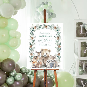 Poster Baby shower d'animaux rustiques en bois