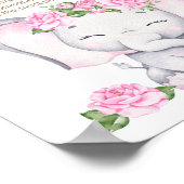 Poster Baby shower d'aquarelle à l'éléphant et aux fleurs (Coin)