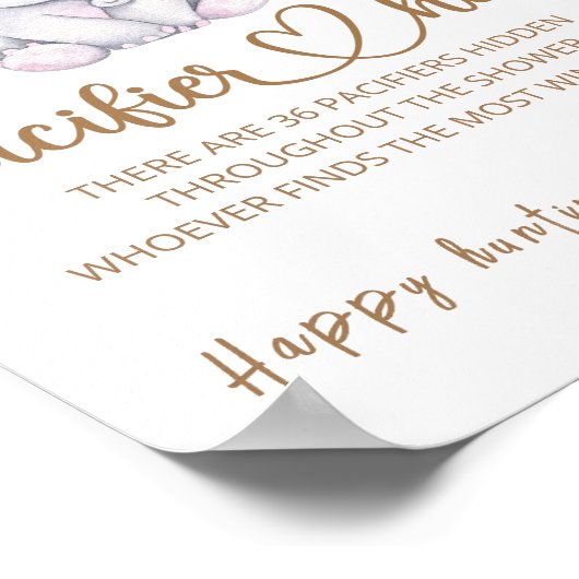 Poster Baby shower d'aquarelle à l'éléphant et aux fleurs (Coin)