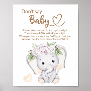 Poster Baby shower d'aquarelle bébé éléphant et fleur