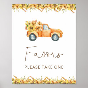 Poster Baby shower d'aquarelle de camion Citrouille d'aut