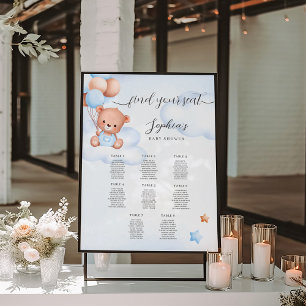 Poster Baby shower d'aquarelle de l'ours en peluche