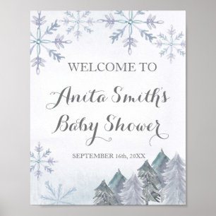 Poster Baby shower d'aquarelle d'hiver signe de bienvenue