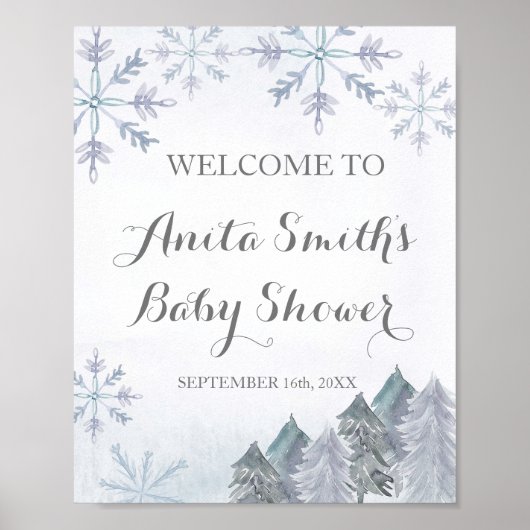 Poster Baby shower d'aquarelle d'hiver signe de bienvenue (Devant)