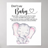 Poster Baby shower d'aquarelle rose éléphant (Devant)
