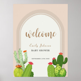 Poster Baby shower d'arc Neutre Boho Cactus Bienvenue