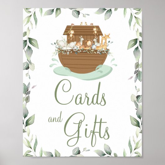Poster Baby shower d'arche de verdure Noah Baptême Cartes (Devant)