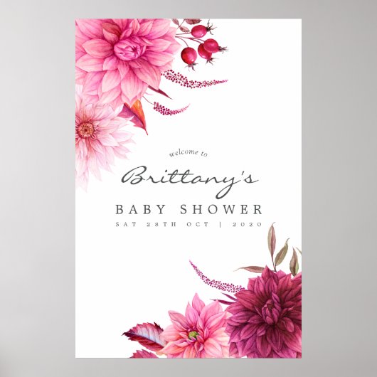 Poster Baby shower d'automne Bourgogne et Brousse Bienven (Devant)