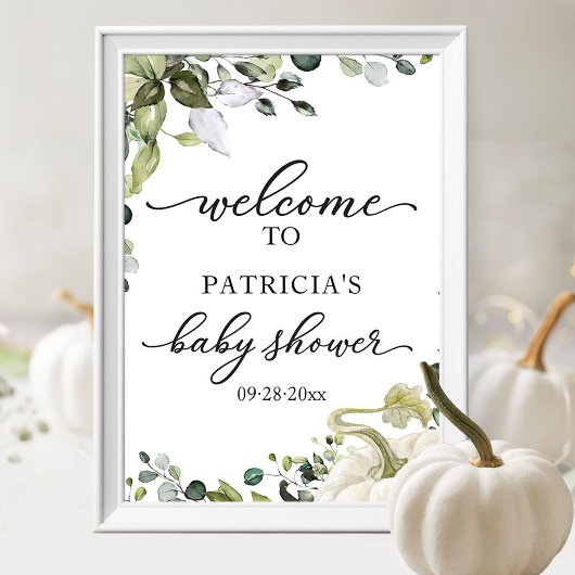 Poster Baby shower d'automne Citrouille de verdure Affich