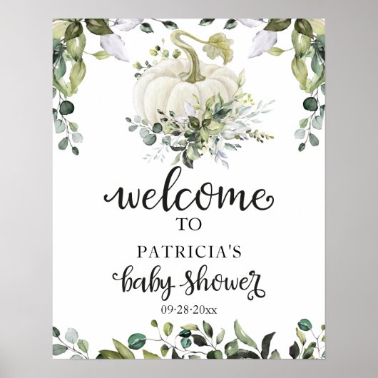 Poster Baby shower d'automne Citrouille de verdure Affich (Devant)